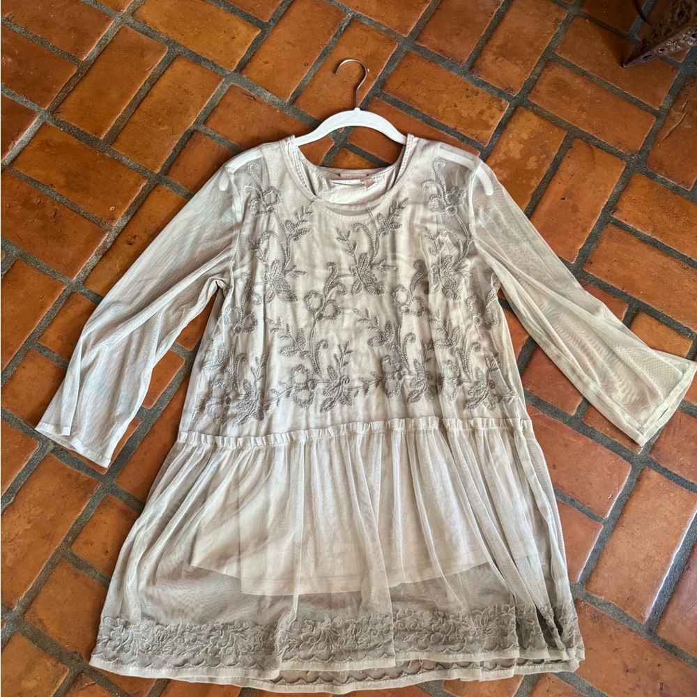 Elegant Beige Embroidered Women's Top